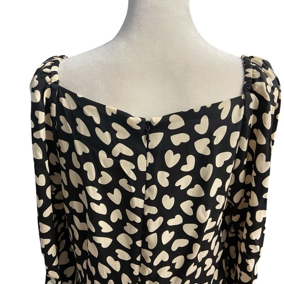 Ann Taylor Long Ruched Sleeve Dress Size 6 Black with Ivory Hearts Square Neck - Picture 5 of 10